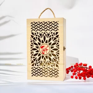 Hộp gỗ thông đựng rượu, quà Tết song cúc